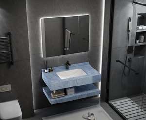 Meuble de salle de bain moderne personnalisable de haute qualité avec panneau en pierre, miroir <span class=keywords><strong>LED</strong></span>, lavabo, armoire de coin triangulaire, miroir de salle de bain, combinaison de meuble-lavabo - Product Image 3