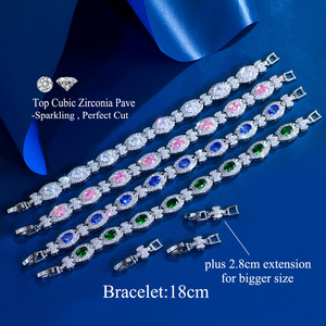 Pulsera de Cadena de Lujo con Circonitas Cúbicas Ovaladas Azules, Rosas y Blancas para Hombre y Mujer, Joyería de Circonitas para Uso Diario, Citas y Regalos Especiales - Product Image 3