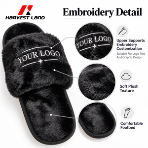 Pantofole Pelose Personalizzate con Logo Ricamato, Suola in PVC, Unisex, per Interni, Vendita all'Ingrosso OEM ODM - Product Image 2