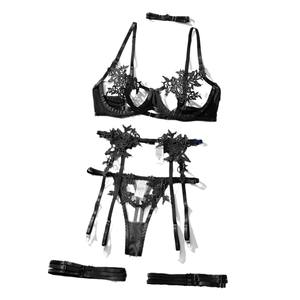 Ensemble de lingerie florale, soutien-gorge ouvert uni, string fantaisie, sous-vêtements féminins nus, ensemble exotique non censuré, kit intime sensuel, tenue sexy - Product Image 6