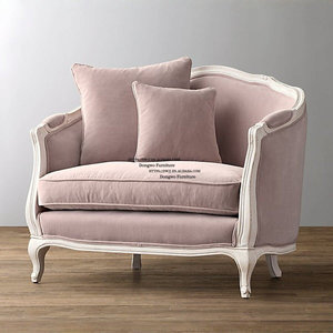 Fauteuil simple en <span class=keywords><strong>velours</strong></span> <span class=keywords><strong>rose</strong></span> français de style nordique, en bois massif, pour salon de villa, mobilier rétro - Product Image 3