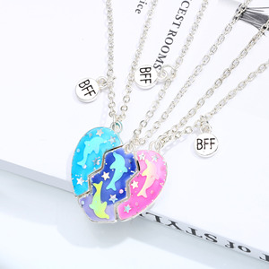 Pwsap 2PCS Adorable BFF Necklaces Dinosaur Cat Friendship Magnetic Necklaces, Best Friends Forever Golden Chain Necklace For 2 Girls Valentine Jewelry Gifts For Kids Girls Friends Brother Sisters - View #6