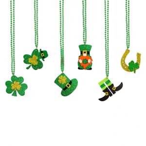 Décorations trèfle irlandais, fournitures de fête, cadeaux fantaisie, jolis colliers de perles verts pour la Saint-Patrick pour adultes et enfants - Product Image 1