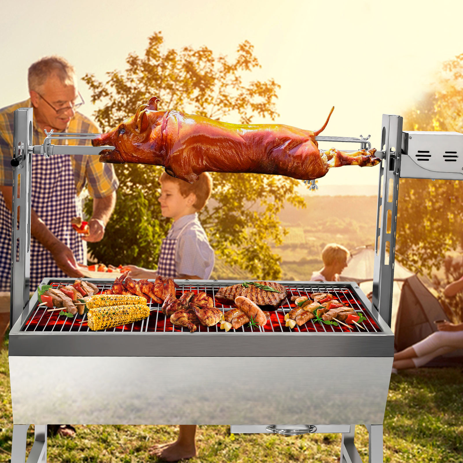 Charcoal Grill Lamb Spit Rotisserie For Sale VEVOR Stainless Steel
