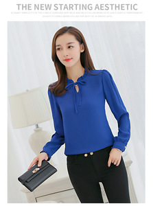 Kemeja Sifon Pita Merah Muda Blus Wanita Serbaguna Lengan Panjang Kaus Kebesaran Pakaian Atasan Crop Korea Fashion Wanita - Product Image 6