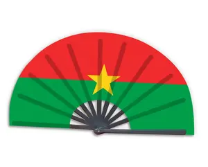 Red and green beautiful good machine printing Burkina-Faso flag hand fan