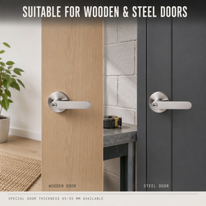 Manilla de Puerta con Cerradura Interior de Aleación de Zinc Niquelado Satinado Reforzada para Baño y Entrada, Madera y Acero - Product Image 5