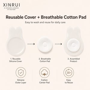 Couvre-mamelons en silicone en forme de pétale avec coussinet absorbant, anti-fuite, réutilisables, pour l'allaitement, couleur chair foncée - Product Image 2
