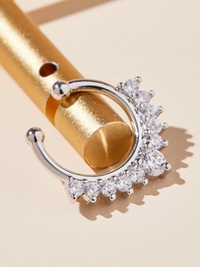 Anillo de Septum sin Perforación, Chapado <span class=keywords><strong>en</strong></span> Oro/Plata, con Ópalo y Circonita Cúbica, Joyería Falsa para <span class=keywords><strong>la</strong></span> <span class=keywords><strong>Nariz</strong></span> - Product Image 3