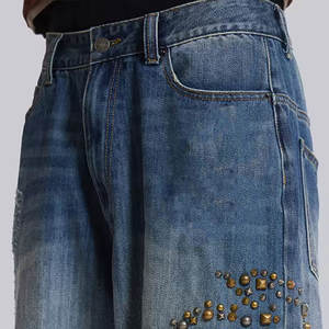 OEMメンズヴィンテージスタイルデザイナージーンズウォッシュブルーアメリカンスタイルカスタムプリントミッドウエストカラーウォッシュ - Product Image 4