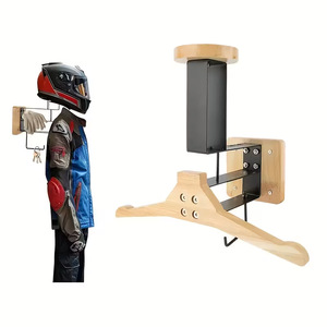 Support mural en bois pour casque avec crochets pour le rangement des casques et vestes de moto - Product Image 3