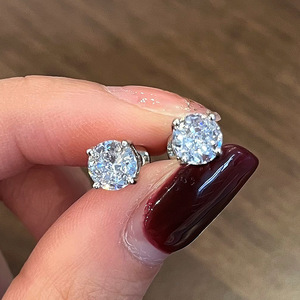 Gold Plated Zircon Round Stud Earrings Prong Setting Minimal Hip Hop Style Women Fashion Jewelry Daily Wear Gift - Product Image 5