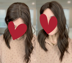 Topper <span class=keywords><strong>en</strong></span> dentelle 100% cheveux humains Remy brun foncé avec mèches blondes, à clipser, pour cheveux clairsemés, avec effet cuir chevelu naturel - Product Image 3