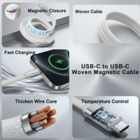 Kabel Pengisi Daya Cepat 27W PD Magnetik Flat Nylon Braided Tipe C 8PIN 1M Tembaga Murni Sinkronisasi Data Custom OEM Hemat Biaya