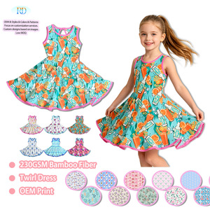Vestido de Fiesta para Niñas con Estampado Lindo y Volantes, Diseño Personalizado, Disponible en Stock, Sin Mangas, de Fibra de Bambú - Product Image 4