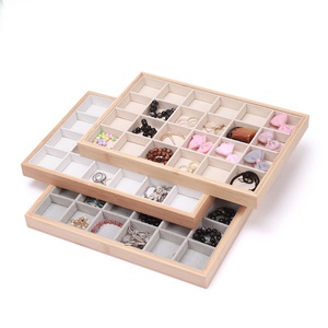 Modern Multiple Colors Bamboo Wood 24 Compartment Velvet Lining Jewelry Bracelet <b>Bangle</b> Organizer Tray - Product Image 3