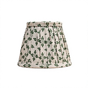 Natural Linen Botanical <b>Lampshade</b> | Sage <b>Green</b> Floral Printed Pleated Drum Shade for Home Décor Lighting - Product Image 1