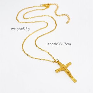 Colar com Pingente de Cruz em Aço Inoxidável com Revestimento Dourado, Corrente Fina, Símbolo Religioso, Joia Hipoalergênica - Product Image 2