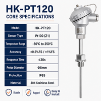 HK-PT120 Armored Pt100 Temperature Sensor IP65 Stainless Steel RTD Probe -50 to 250C for Chemical Machinery