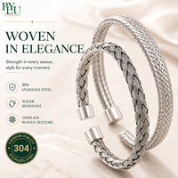Bracelet manchette tressé en acier inoxydable personnalisé OEM & ODM, ajustable, style ethnique vintage pour hommes et femmes