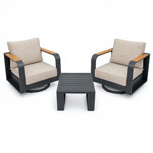 Ensemble de salle à manger de jardin contemporain en aluminium, 3 pièces, durable, rembourré, imperméable, pivotant, empilable, résistant aux UV, pour terrasse extérieure - Product Image 1