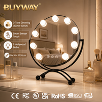 Miroir cosmétique noir 30 cm avec 9 ampoules LED, gradation progressive 3 tons, commande tactile, support éclairé en alliage de zinc pour coiffeuse
