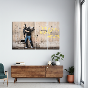 Elegante lienzo impreso con arte callejero de Banksy: decoración moderna con diseño gráfico, JUEGO DE 4 LIENZOS - Product Image 2