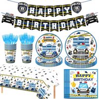 Ensemble de vaisselle jetable sur le thème de la voiture de police pour fête d'anniversaire, décorations de table, vaisselle de fête, décorations d'anniversaire pour enfants