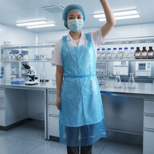<span class=keywords><strong>Tablier</strong></span> jetable bleu en PE pour adulte avec carte de présentation en papier, grande taille, imperméable, résistant à l'huile, pour la cuisine et la protection des tâches de nettoyage - Product Image 1