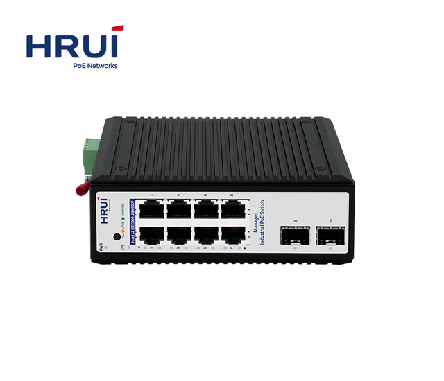 Industrial Gigabit PoE Switch with 802.3bt, 8 Port PoE, 2 SFP, -40~75°C, DIN Rail, Managed