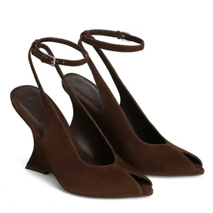 Nouveaux styles de talons personnalisés pour femmes : Escarpins à bout ouvert, sandales à talon compensé en daim, chaussures habillées à brides de cheville en cuir verni - Product Image 6