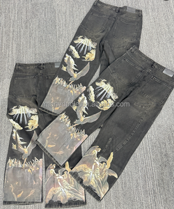 <span class=keywords><strong>Jeans</strong></span> Neri Vintage a Gamba Dritta Oversize per <span class=keywords><strong>Uomo</strong></span>, Lavaggio Acido, Stampa Digitale, Design Hip Hop Invernale - Product Image 6