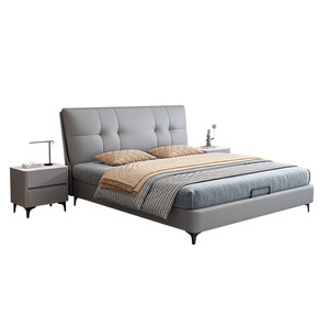 เตียงหุ้มเบาะ 1.8x2 ม. หนังสีเทา โครงไม้สน เฟอร์นิเจอร์ห้องนอน - Product Image 2