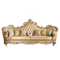 Ensemble de canapés en bois massif de couleur champagne, rembourrage en éponge haute densité, style européen, meubles de salon pour grand espace