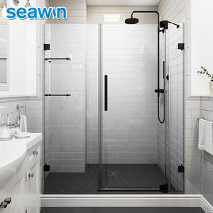 <span class=keywords><strong>Mampara</strong></span> de <span class=keywords><strong>Ducha</strong></span> Moderna sin Marco con Bisagras y Cristal de Seguridad de 10 mm, Acabado Negro para Baño, Hotel y Villa - Product Image 1