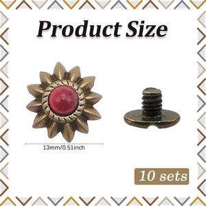 CABODYALS Pcs MM Remaches Decorativos de Cuero, Remaches Rojos con Tornillo, Botones Metálicos Retro en Forma de Girasol para Reparación de Maletas - Product Image 2