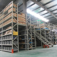 Étagères de mezzanine multi-niveaux pour atelier de fabrication de chariots à charrettes et de conteneurs, avec cadre de support indépendant pour passage d'escaliers séparé
