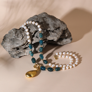 Fashion Blue Apatite Natural Freshwater <strong>Pearl</strong> Double <strong>Pendant</strong> Beaded 18K Gold Plated Women's AAAAA Grade <strong>Necklace</strong> Jewelry for - Product Image 6