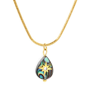 สร้อยคอผู้หญิง จี้รูปดาววงรี สแตนเลสสตีล สายโซ่ทอง ประดับเปลือกหอยมุกทรงหยดน้ำ ของขวัญเครื่องประดับ - Product Image 2