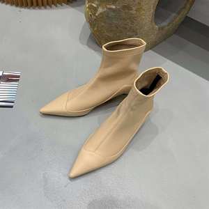 Women's French Pointed Toe Ankle Boots New Low <b>Heel</b> Fashionable Soft Leather Shoes Premium Quality Casual Walking Boots - Product Image 6