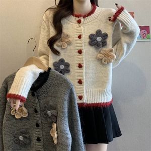 Cárdigan de punto con cuentas y flores de talla libre y manga larga con cuello redondo para mujer, novedad de Primavera al por mayor - Product Image 6