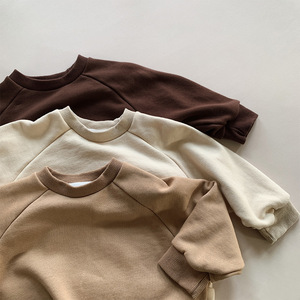 <span class=keywords><strong>Pull</strong></span>-over en coton 100% pour filles et garçons, automne, écologique, anti-rétrécissement, col rond, uni, ample, t-shirt - Product Image 4
