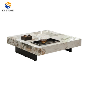 Tavolino da Caffè <span class=keywords><strong>in</strong></span> <span class=keywords><strong>Marmo</strong></span> Personalizzato con Struttura <span class=keywords><strong>in</strong></span> Metallo e Spazio di Archiviazione, Adatto <span class=keywords><strong>per</strong></span> Famiglia, Hotel, Villa, Pranzo all'Aperto - Product Image 1