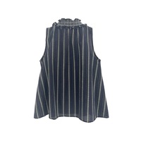 Débardeur long tricoté sur mesure pour femme, style bohème, ample, élégant, rayé, à volants, col en V, avec cordon de serrage et pompons, sans manches, pour l'été et la plage