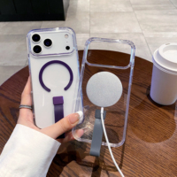 Housse de téléphone portable magnétique à aimant transparent élevé pour iPhone 11 12 13 Pro 14 15 Plus 16 17 Pro Max housse de téléphone portable avec support