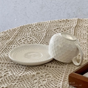 Wholesale Embossed Dinnerware <b>Sets</b>-Single Cups and Saucers for Coffee Tea Breakfast Milk Embossed Drinking Cups - Product Image 6