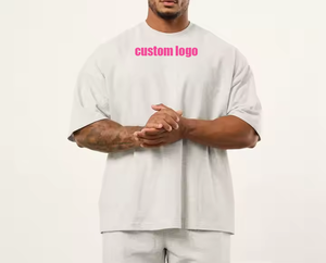 Camicie in bianco da <span class=keywords><strong>uomo</strong></span> di alta qualità in cotone oversize semplici t-shirt da palestra 220gsm da corsa sportive taglie forti da <span class=keywords><strong>uomo</strong></span> per il supporto personalizzato - Product Image 1