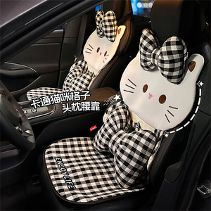 Coussin de siège de voiture motif chat de dessin animé, motif à carreaux, housse de siège décorative toutes saisons pour l'intérieur de la voiture - Product Image 2