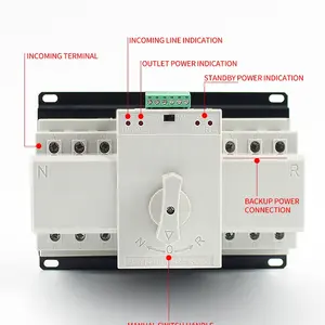 4P generator ATS controller daul power changeover automatic changeover ATS DIN rail switch 63amp 3P cabinet 4 ways For electric