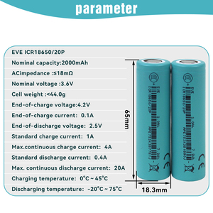 Batería de Iones de Litio <span class=keywords><strong>EVE</strong></span> 18650 de Grado A, 2000 mAh, 20P, 3.6 V, Celdas Cilíndricas Recargables, 20 A Máx., para Herramientas Eléctricas, Bicicletas Eléctricas y Drones - Product Image 2